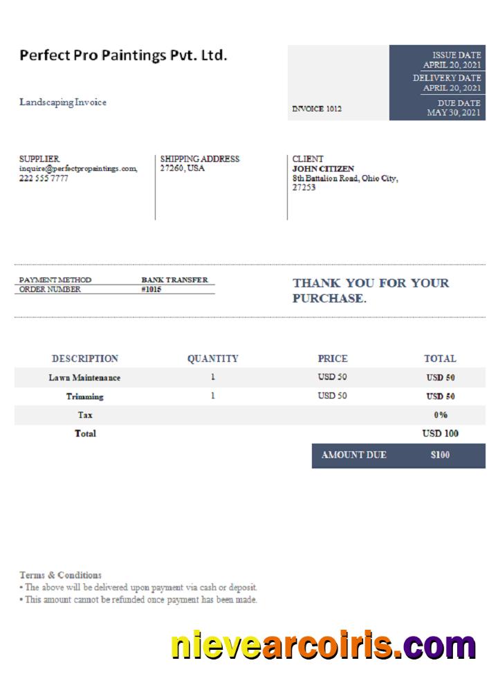USA Perfect Pro Paintings Pvt. Ltd. invoice